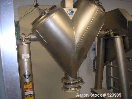 USED: Patterson Kelley 10 cubic foot cross flow twin shell blender.Sanitary stainless steel construction, rated 152#/cubic foot maxdensity. Mounted on stainless steel legs with stainless steel beltgu...