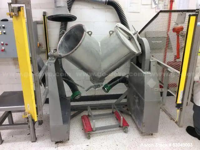 Used- Patterson-Kelley 3 Cubic Foot V-blender, Stainless Steel. Max material density 230lbs per cubic foot. Quick change cov...