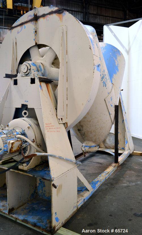 Used Patterson-Kelley Twin Shell Dry Blender, 75 Cubic Feet Working Capacity, Carbon Steel. Maximum material density 185 pounds a cubic foot. 18" Diameter charge ports with quick release covers, 12" ...