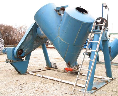 USED: Patterson Kelley Cross Flow Blender, 75 cubic feet, carbon steel. 105# cubic foot max material density. (2) 18" top charge ports with quick release covers. Shell driven by a 20 hp, 3/60/230/460...