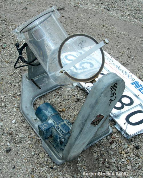 USED: Patterson Kelley Twin Shell Dry Blender, .26 cubic foot capacity (8 quart), acrylic construction. 7-1/2" diameter cones with covers. Shell driven by a 1/20 hp, 1/60/115 volt, 1725 rpm gearmotor...