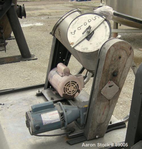 USED: Patterson Kelley twin shell liquid solids blender, 16 quart capacity (.52 cubic feet), 304 stainless steel. Max material density approximately 325 pounds per cubic foot. (2) 9" diameter charge ...