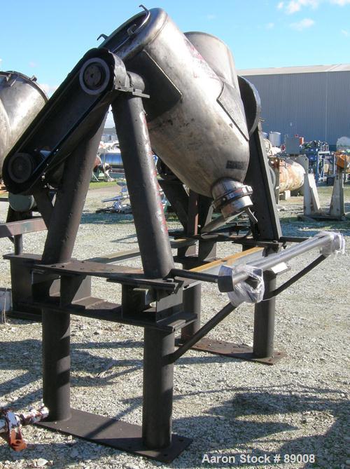 USED: Patterson Kelley Twin Shell Blender, 10 cubic foot capacity, 304 stainless steel.Max material density approximately 70 pounds per cubic foot.(2) 18" diameter charge ports with quick release cov...