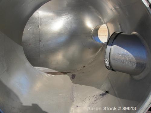 USED: Patterson Kelley twin shell dry blender, 5 cubic foot capacity, 304 stainless steel. Max material density 150 pounds per cubic foot. (2) 19" diameter charge ports with quick release covers. She...