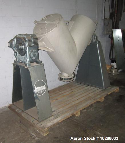 Used-Patterson 10 Cubic Foot Twin Shell V-Blender rated for 65 lbs per cubic foot, stainless steel contact parts.  Painted f...