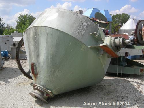 USED: Patterson Industries double cone blender, 135 cu ft working, 193 total. 304 stainless steel. 90" diameter x 24" straight side x 48" cones. 18" charge port with cover, 8" center bottom outlet wi...