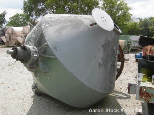 USED: Patterson Industries double cone blender, 135 cu ft working, 193 total. 304 stainless steel. 90" diameter x 24" straight side x 48" cones. 18" charge port with cover, 8" center bottom outlet wi...