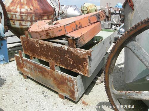 USED: Patterson Industries double cone blender, 135 cu ft working, 193 total. 304 stainless steel. 90" diameter x 24" straight side x 48" cones. 18" charge port with cover, 8" center bottom outlet wi...