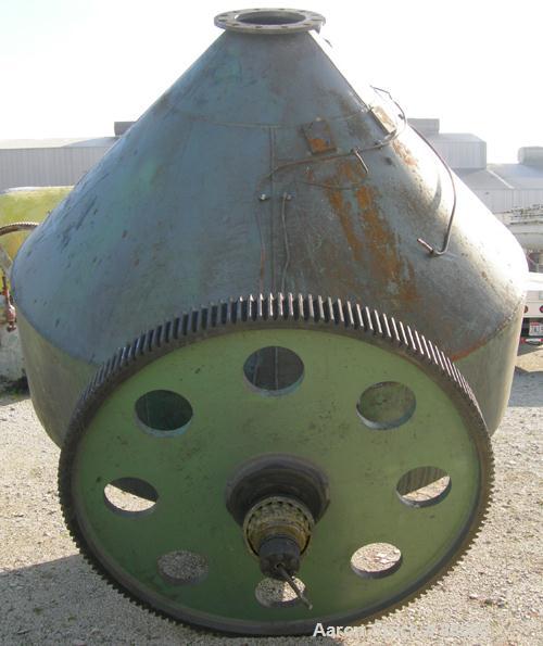 USED: Patterson Industries double cone Thoroblender, 164 cubic foot working capacity, 234 total, carbon steel. Approximate 96" diameter x 23" straight side x 56" and 59" cones. 16" diameter top port ...