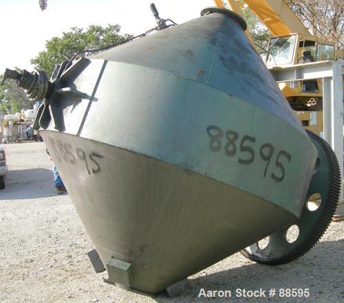 USED: Patterson Industries double cone Thoroblender, 164 cubic foot working capacity, 234 total, carbon steel. Approximate 96" diameter x 23" straight side x 56" and 59" cones. 16" diameter top port ...