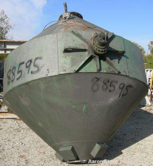 USED: Patterson Industries double cone Thoroblender, 164 cubic foot working capacity, 234 total, carbon steel. Approximate 96" diameter x 23" straight side x 56" and 59" cones. 16" diameter top port ...