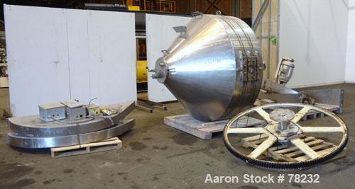 Used Paul O Abbe Double Cone Blender, Model 84RCB, 114 Cubic Feet Working Capacity, 304 Stainless Steel. 6'6" Diameter x 2'3" straight side x4' and 4'5" cones, 16" diameter top port with hinged cover...