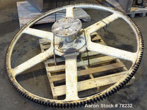 Used Paul O Abbe Double Cone Blender, Model 84RCB, 114 Cubic Feet Working Capacity, 304 Stainless Steel. 6'6" Diameter x 2'3" straight side x4' and 4'5" cones, 16" diameter top port with hinged cover...