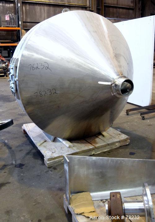 Used Paul O Abbe Double Cone Blender, Model 84RCB, 114 Cubic Feet Working Capacity, 304 Stainless Steel. 6'6" Diameter x 2'3" straight side x4' and 4'5" cones, 16" diameter top port with hinged cover...