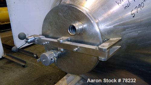 Used Paul O Abbe Double Cone Blender, Model 84RCB, 114 Cubic Feet Working Capacity, 304 Stainless Steel. 6'6" Diameter x 2'3" straight side x4' and 4'5" cones, 16" diameter top port with hinged cover...