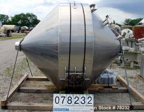 Used Paul O Abbe Double Cone Blender, Model 84RCB, 114 Cubic Feet Working Capacity, 304 Stainless Steel. 6'6" Diameter x 2'3" straight side x4' and 4'5" cones, 16" diameter top port with hinged cover...