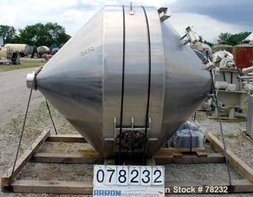 Used Paul O Abbe Double Cone Blender, Model 84RCB, 114 Cubic Feet Working Capacity, 304 Stainless Steel. 6'6" Diameter x 2'3" straight side x4' and 4'5" cones, 16" diameter top port with hinged cover...
