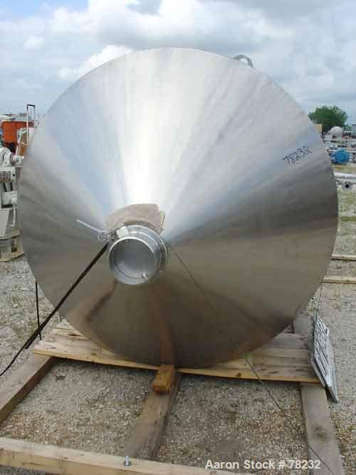 Used Paul O Abbe Double Cone Blender, Model 84RCB, 114 Cubic Feet Working Capacity, 304 Stainless Steel. 6'6" Diameter x 2'3" straight side x4' and 4'5" cones, 16" diameter top port with hinged cover...
