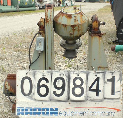 Used Paul O Abbe Double Cone Blender, Model RCVD9, .13 cubic foot working capacity, .2 total, 304 stainless steel. 9" diameter x 3" straight side x 3-1/2" cones. 3- 1/2" diameter inlet with cover, 3-...