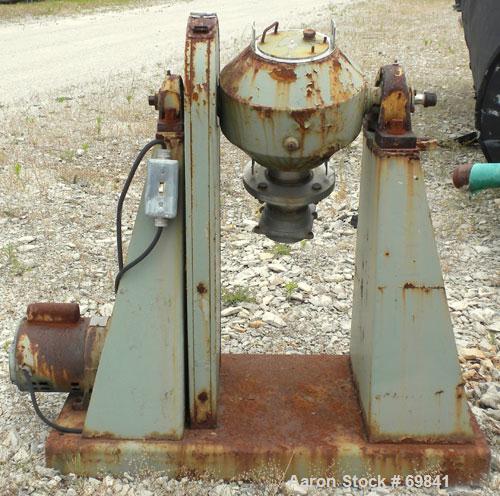 Used Paul O Abbe Double Cone Blender, Model RCVD9, .13 cubic foot working capacity, .2 total, 304 stainless steel. 9" diameter x 3" straight side x 3-1/2" cones. 3- 1/2" diameter inlet with cover, 3-...