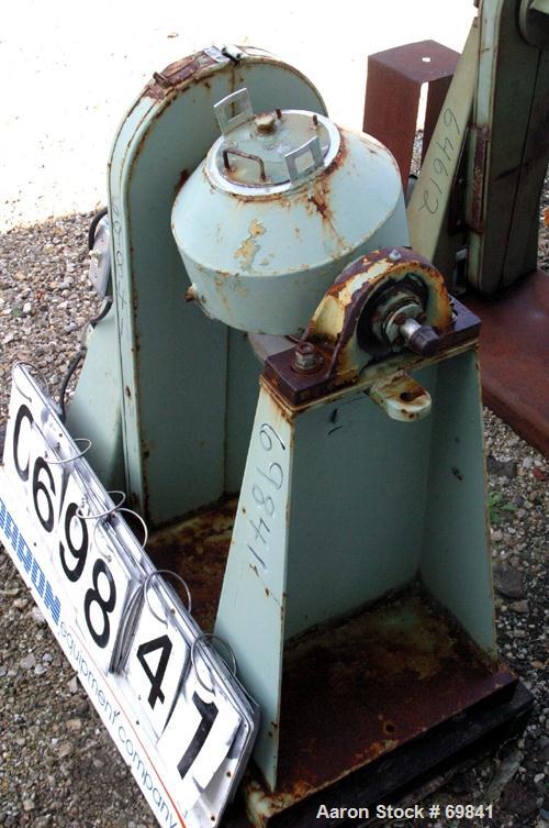 Used Paul O Abbe Double Cone Blender, Model RCVD9, .13 cubic foot working capacity, .2 total, 304 stainless steel. 9" diameter x 3" straight side x 3-1/2" cones. 3- 1/2" diameter inlet with cover, 3-...