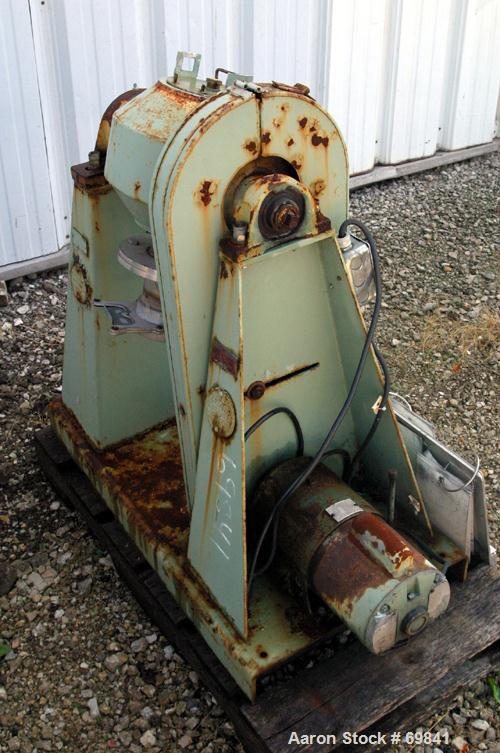 Used Paul O Abbe Double Cone Blender, Model RCVD9, .13 cubic foot working capacity, .2 total, 304 stainless steel. 9" diameter x 3" straight side x 3-1/2" cones. 3- 1/2" diameter inlet with cover, 3-...