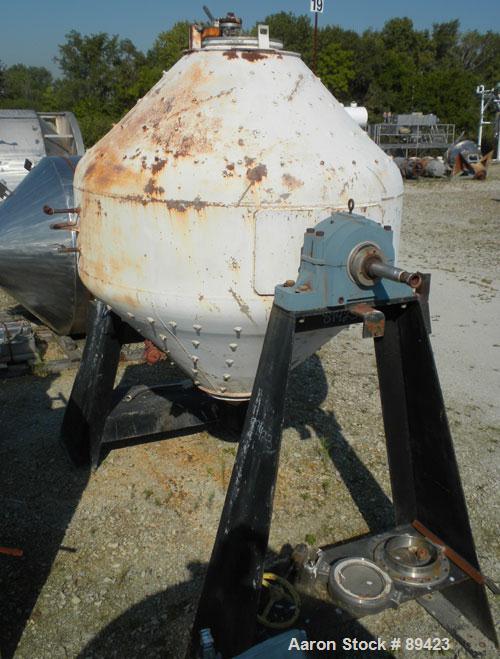 Used Paul O Abbe Rota Cone Blender, 70 Cubic Feet Working Capacity, 108 Total, 316 Stainless Steel. 72" diameter x 20" straight side x 36" cones. 16" diameter top port with cover, 10" center bottom o...