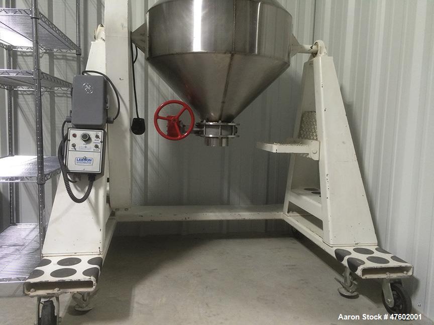 Used Sepor Rota-Cone Blender. Max operating capacity is 5.0 cubic feet (total volume 7.7 cubic feet). 30" diameter, 316 stainless steel cone blender. Polished interior, speed range 10-28 rpm, suggest...