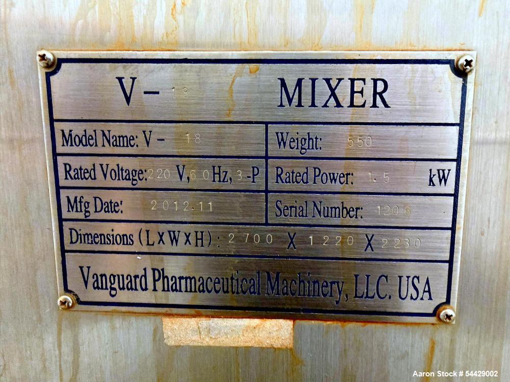 Used Vanguard Pharmaceuticals Machinery V-Blender Model V-18 Double Cone Mixer