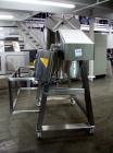Used Bush Tank Fab Twin Shell Blender. 316 Stainless steel construction, rated 70#/cu ft max material density, provision for cantilevered bar less bar with 2 hp, 208 volt drive, main drive, 20