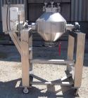 Used Gemco Double Cone Blender, 3 Cubic Feet, 304 Stainless Steel. Maximum material density 90 pounds a cubic foot. 26