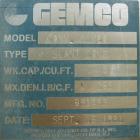 Used Gemco Slant Cone Blender, 5 cubic feet working capacity, 316 stainless steel. Maximum material density 265 pounds per cubic foot. Approximately 31 1/2'' diameter x 10'' and 17'' cones. 16'' char...