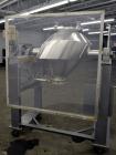 Used Gemco Slant Cone Blender, 5 Cubic Feet Working Capacity, 316 Stainless Steel. Approximately 31-1/2” diameter x 16” and 10” cones.  16” Diameter charge port with cover, 6” center bottom outlet wi...