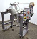 Used Gemco Slant Cone Blender, 5 Cubic Feet Working Capacity, 316 Stainless Steel. Approximately 31-1/2” diameter x 16” and 10” cones.  16” Diameter charge port with cover, 6” center bottom outlet wi...