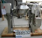 USED: Gemco slant double cone blender, 5 cu ft working capacity, 304 stainless steel. Max material density 70#/cubic foot. Approx 30