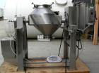 USED: Gemco slant double cone blender, 5 cu ft working capacity, 304 stainless steel. Max material density 70#/cubic foot. Approx 30
