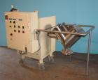 Used Lightnin Twin Shell Blender, 1 cubic foot capacity, stainless steel. Maximum gross weight 260 pounds, tare weight 200 pounds. Intensifier bar and blender each driven by a 1.5 hp, 3/208-230 volt ...