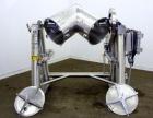 Used Patterson-Kelley Twin Shell Dry Blender, 5 Cubic Feet Capacity, 316 Stainless Steel. 95 Pounds a cubic foot maximum material density. (2) Approximate 19-1/2” diameter charge ports with quick rel...