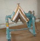 Used Patterson Kelly Twin Shell Cross Flow Blender, 5 cubic feet capacity, 304 stainless steel. Maximum material density 70 pounds per cubic foot. (2) 20