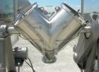 Used Patterson Kelley twin shell dry blender, 2 cubic foot capacity, 316 stainless steel. Max material density 85 pounds per cubic foot. 14