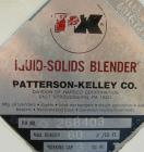 Used Patterson Kelley Twin Shell Liquid Solids Blender, 3 cubic feet capacity, 304 stainless steel. 60 pounds per cubic foot max material density. Liquid solids bar, driven by a 2 hp, 3/60/230/460 vo...