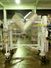 Used Patterson Kelley Twin Shell Cross Flow Blender, 5 cubic feet, stainless steel. Maximum material density 106 pounds per cubic foot. On stand with 1 hp, 230/460 volt motor. Serial #255030.