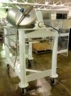 Used Patterson Kelley Twin Shell Cross Flow Blender, 5 cubic feet, stainless steel. Maximum material density 106 pounds per cubic foot. On stand with 1 hp, 230/460 volt motor. Serial #255030.