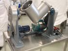 Used Patterson Kelley Twin Shell Blender, 4 Quart. Stainless steel construction. 150 lbs/cu. ft. max material density. Standard access ports with covers, pin bar driven by a 1/4 HP 115/230 volt, shel...