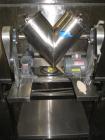 Used Patterson Kelley 16 quart twin shell blender, stainless steel construction, 125#/ cu ft max material density, liquid solids bar with 1 hp motor drive, .25, 115 volt shell drive on stand, serial#...