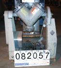 Used Patterson-Kelley Twin Shell Liquid-Solids Blender, 1 Cubic Foot Capacity, 304 Stainless Steel. Maximum material density 60 pounds per cubic foot. Solids bar with spray nozzle, driven by a 2hp, 3...
