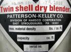 Used Patterson Kelly Twin Shell Liquid Solids Blender, 40 Cubic Feet Capacity, 304 Stainless Steel. Maximum material density 65 pounds per cubic foot. (2) 17-1/2