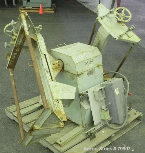 Used Alsteele Double Drum Tumbler, Carbon Steel. Can accept drums approximately 20" diameter x 36" tall. Driven by a 3/4 HP, 3/60/230/460 Volt, 1725 RPM XP motor thru reducer. Includes start/stop con...