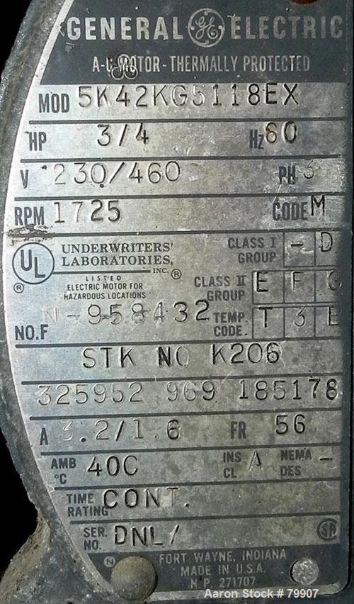 Used Alsteele Double Drum Tumbler, Carbon Steel. Can accept drums approximately 20" diameter x 36" tall. Driven by a 3/4 HP, 3/60/230/460 Volt, 1725 RPM XP motor thru reducer. Includes start/stop con...