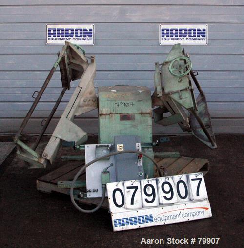 Used Alsteele Double Drum Tumbler, Carbon Steel. Can accept drums approximately 20" diameter x 36" tall. Driven by a 3/4 HP, 3/60/230/460 Volt, 1725 RPM XP motor thru reducer. Includes start/stop con...